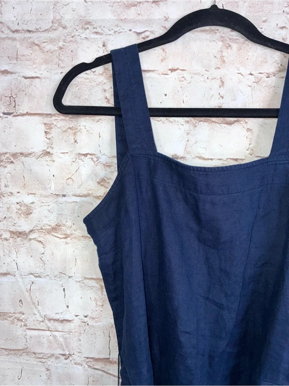 Quince 100% European Linen Square Neck Jumpsuit in Deep Navy Size Small